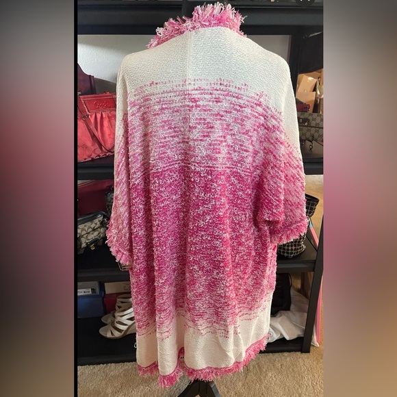 ST JOHN PINK AND WHITE LONG CARDIGAN - Picture 2 of 2